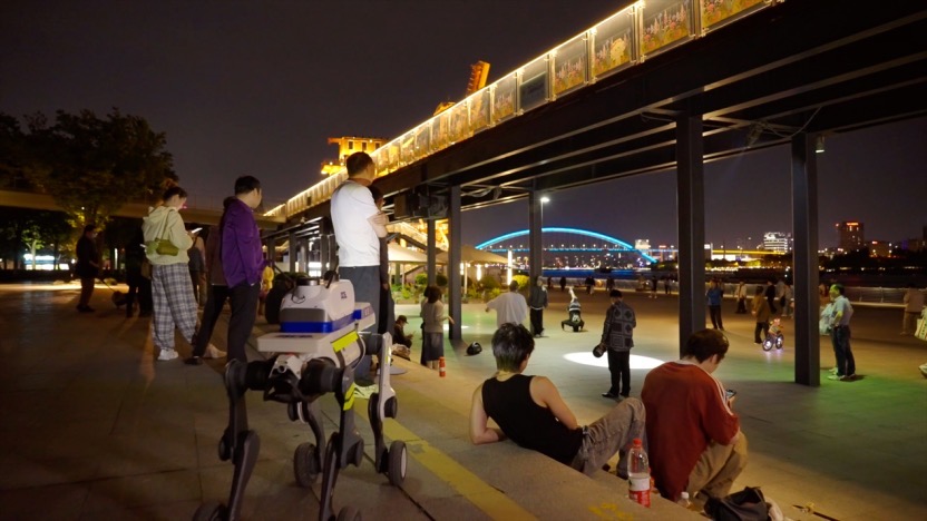 Night patrol along a public waterfront — round-the-clock operation depends on night vision and all-weather hardware.